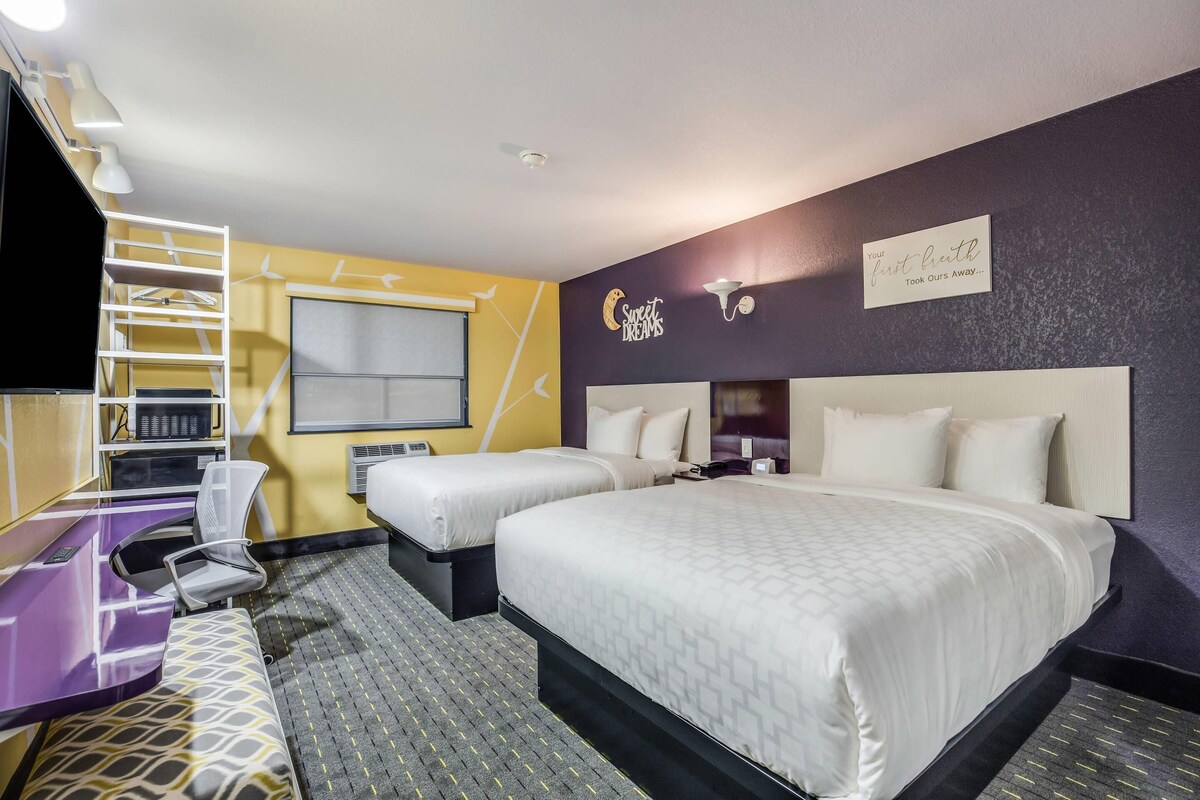 Blackout drapes, iron/ironing board, WiFi (free), alarm clocks