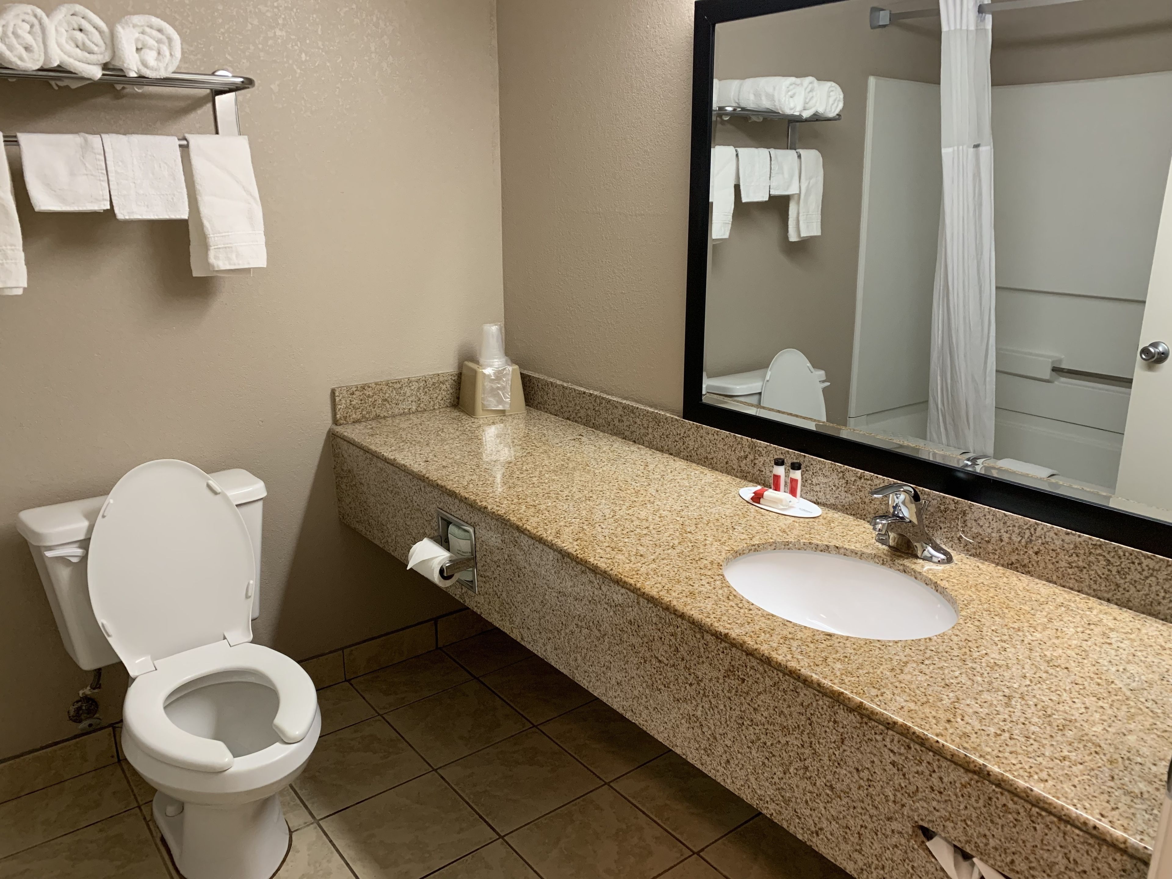 free toiletries, hair dryer, towels