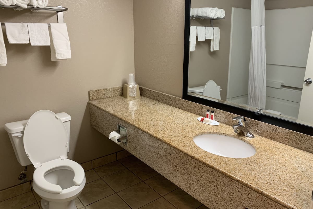 free toiletries, hair dryer, towels