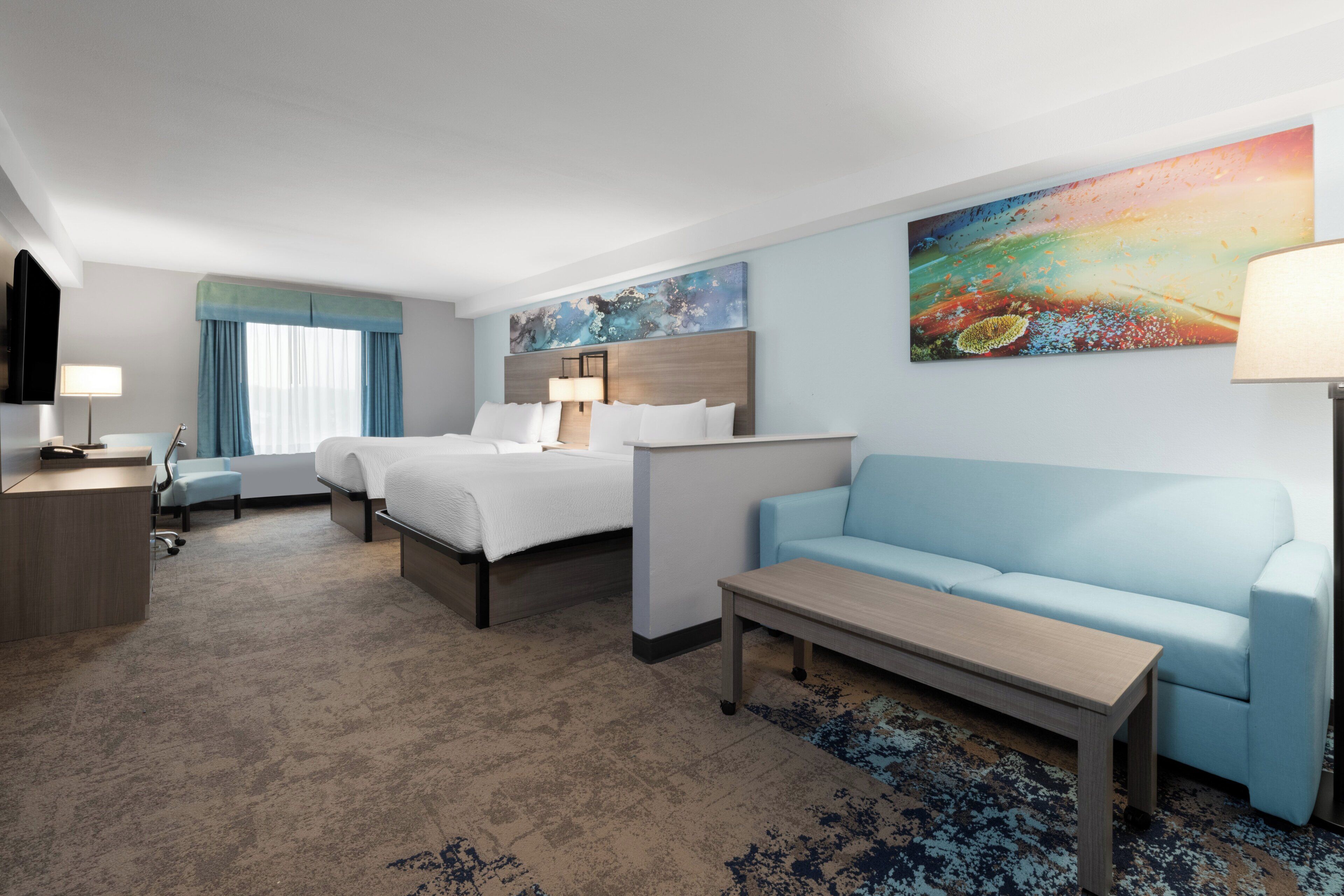 desk, laptop workspace, blackout curtains, soundproofing