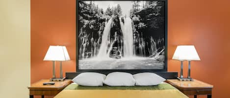 Desk, blackout drapes, iron/ironing board, free cribs/infant beds