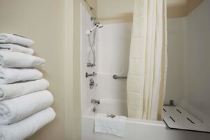 Bañera con ducha, artículos de tocador gratuitos, secador de pelo