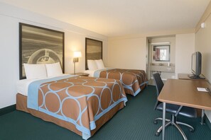 1 bedroom, desk, laptop workspace, blackout curtains