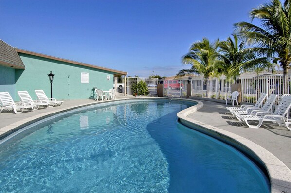 Outdoor pool, sun loungers