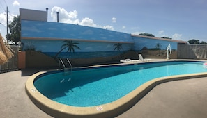 Outdoor pool, sun loungers