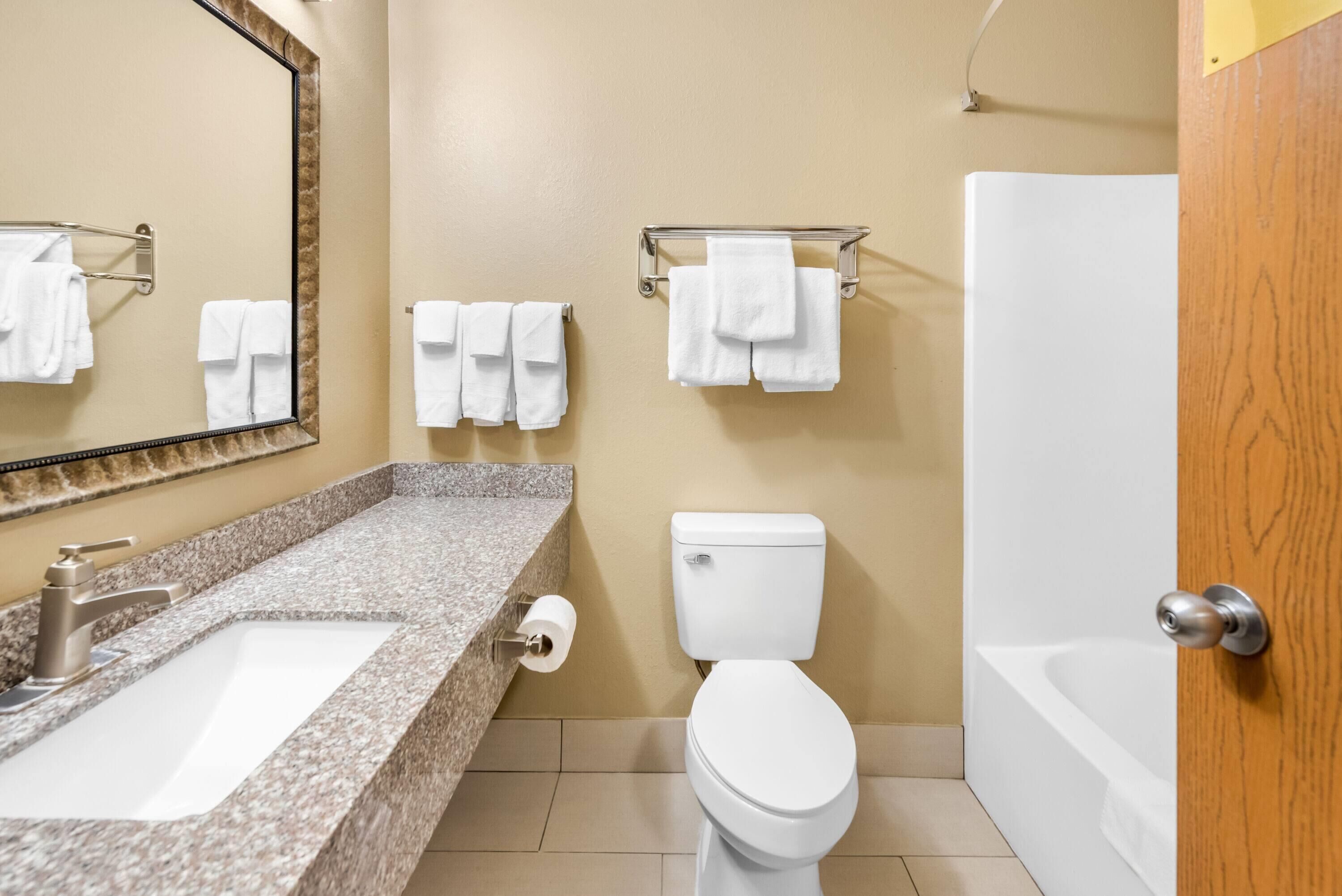 Studio Suite, 2 Queen Beds, Non Smoking | Bathroom | Combined shower/tub, hair dryer, towels