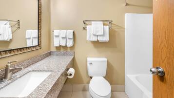 Studio Suite, 2 Queen Beds, Non Smoking | Bathroom | Combined shower/tub, hair dryer, towels