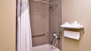 Ensemble baignoire-douche, articles de toilette (gratuits)
