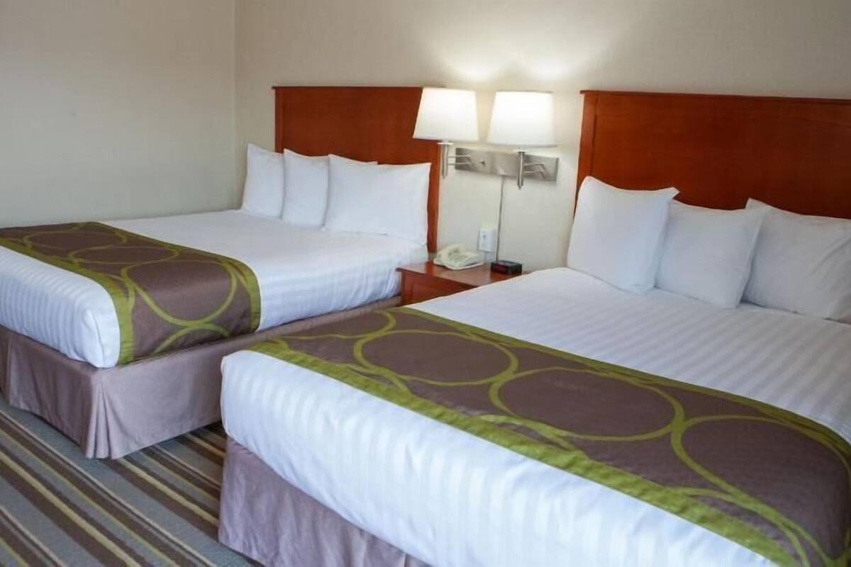 Escritorio, cortinas blackout y tabla de planchar con plancha