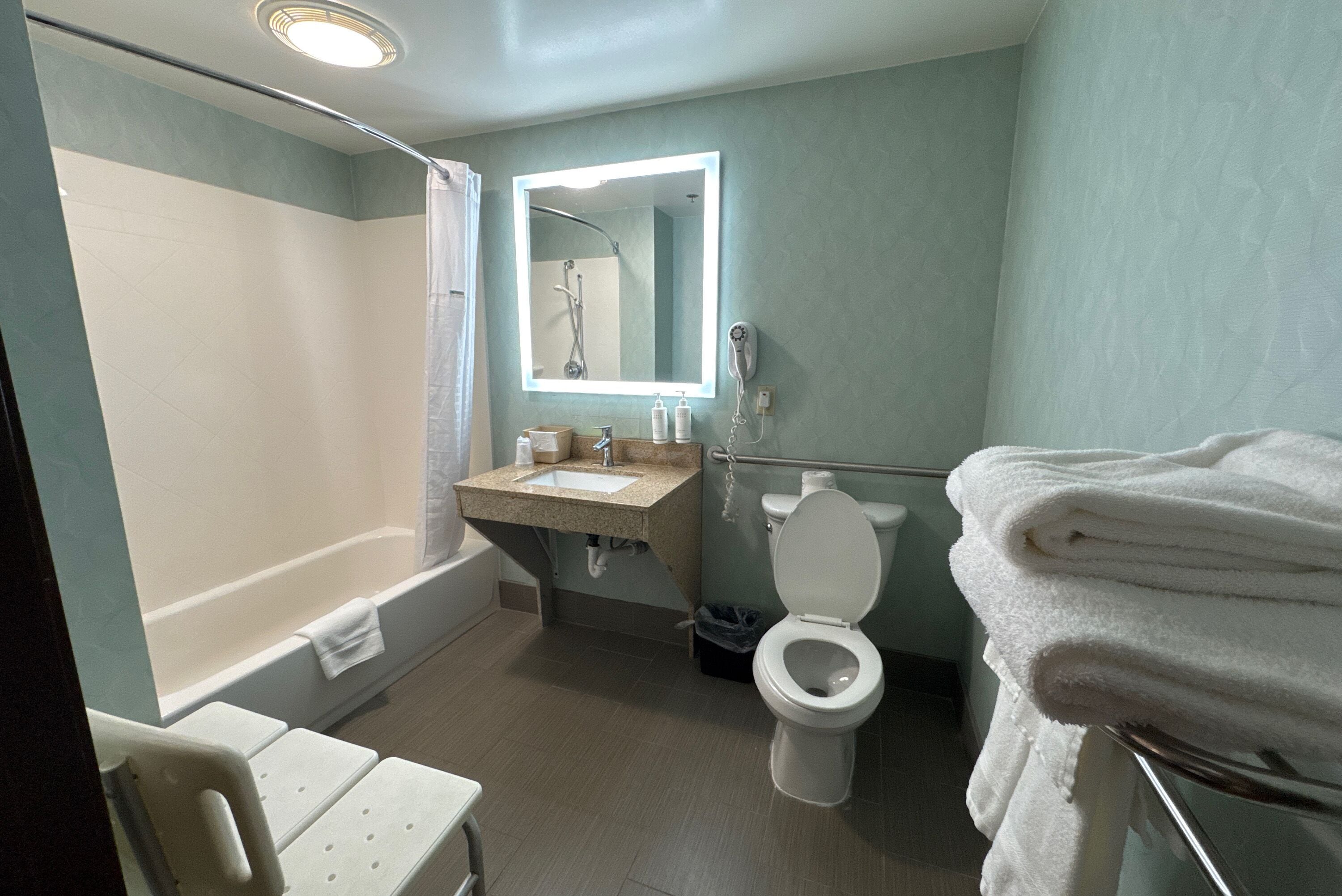 Zimmer, 1 King-Bett, barrierearm, Nichtraucher (Bathtub w/ Grab Bars) | Badezimmer | Duschwanne, Haartrockner, Handtücher, Seife