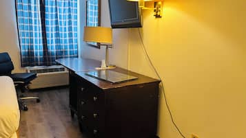 Desk, iron/ironing board, free WiFi, alarm clocks