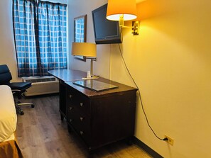 Desk, iron/ironing board, free WiFi, alarm clocks