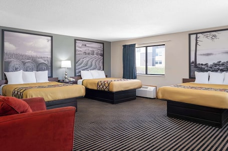 Desk, blackout drapes, iron/ironing board, cribs/infant beds