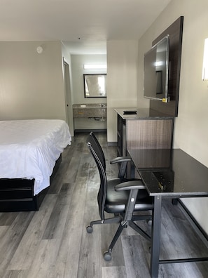 Desk, free WiFi, bed sheets