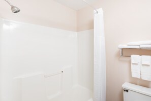 Room, 2 Double Beds, Non Smoking | Bathroom | Combined shower/bathtub, free toiletries, hair dryer, towels