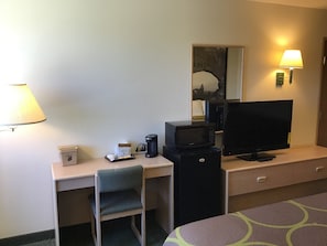 Desk, laptop workspace, iron/ironing board, free cots/infant beds