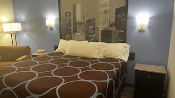 Desk, blackout curtains, iron/ironing board, free WiFi