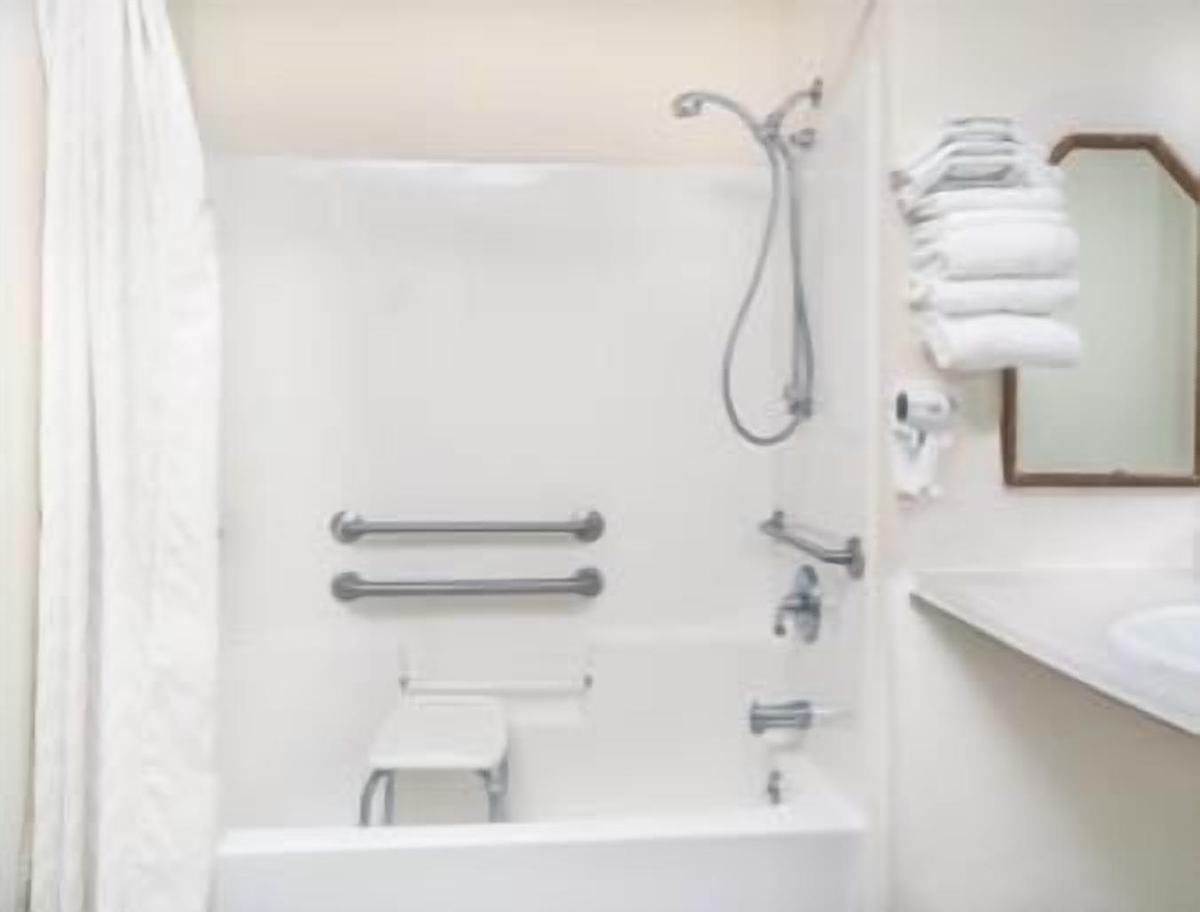 Habitación, 1 cama de matrimonio, accesible para personas con discapacidad (Tub with Grab Bars) | Baño | Artículos de higiene personal gratuitos, secador de pelo y toallas