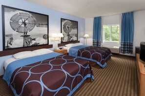 Standard Room, 2 Queen Beds | Desk, laptop workspace, blackout drapes, iron/ironing board - Super 8 by Wyndham Huntington (Huntington)