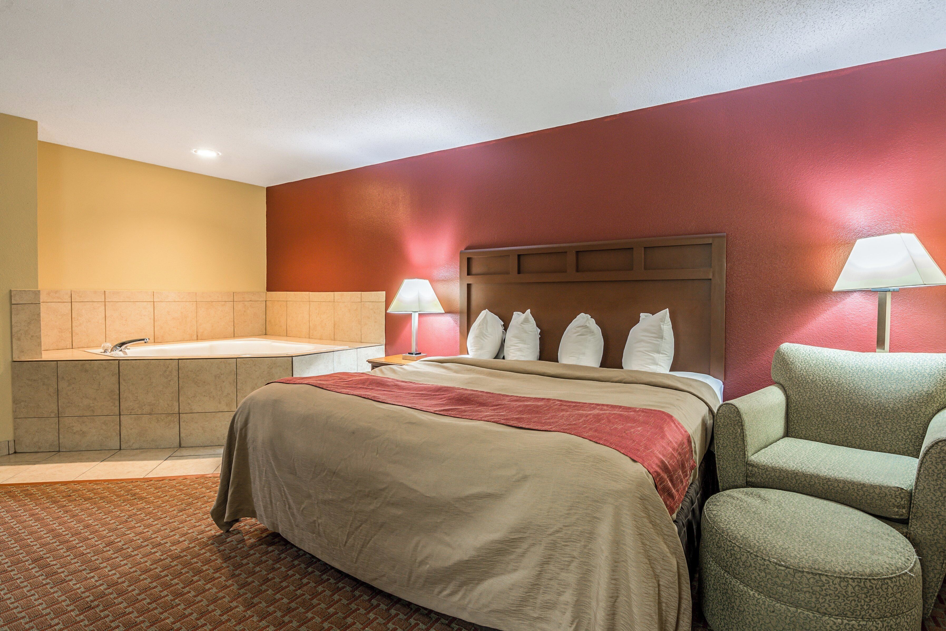 Premium bedding, desk, blackout drapes, soundproofing