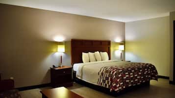 Premium bedding, desk, blackout drapes, soundproofing