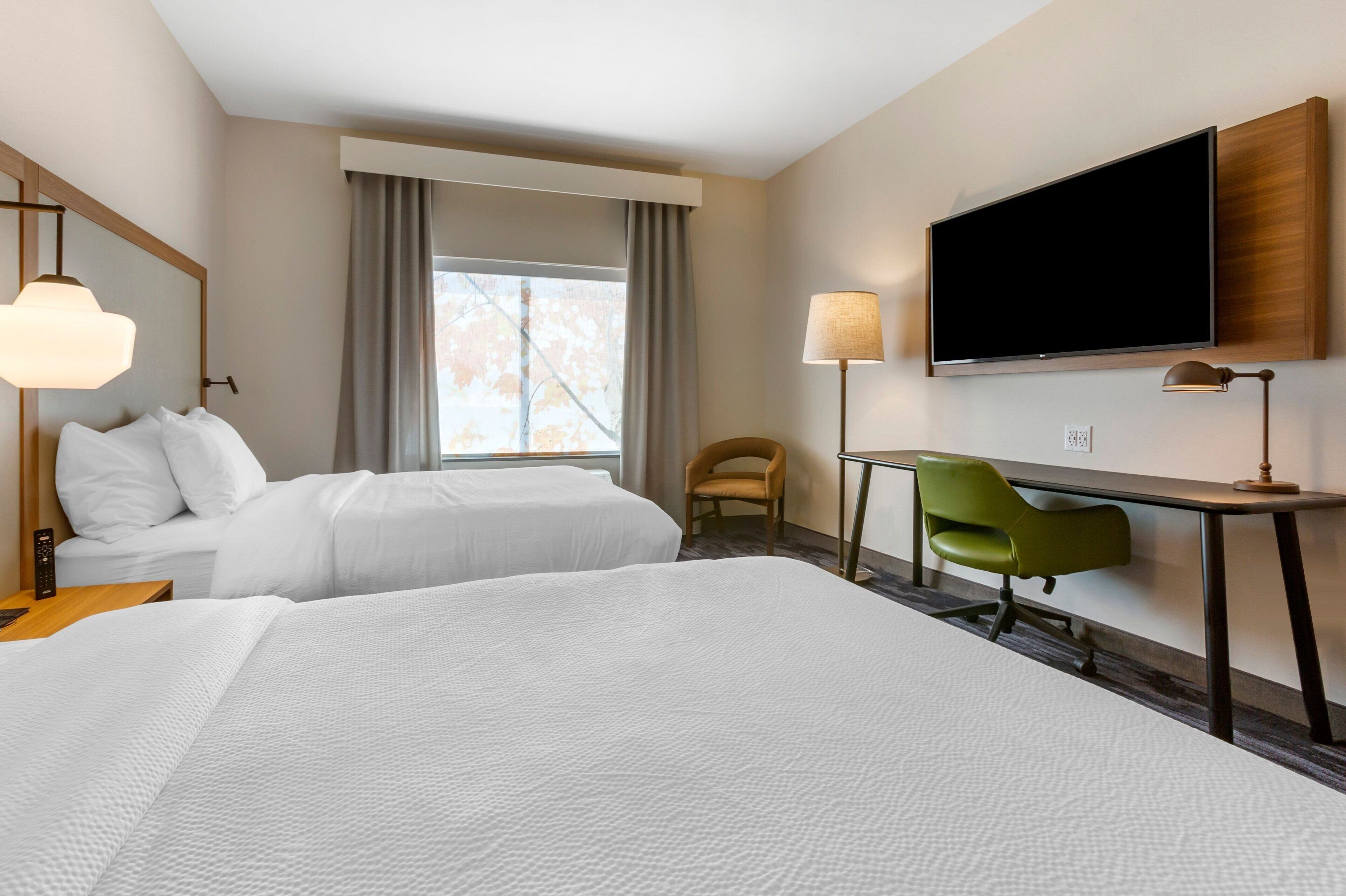 room, 2 queen beds | desk, laptop workspace, blackout curtains, iron/ironing board