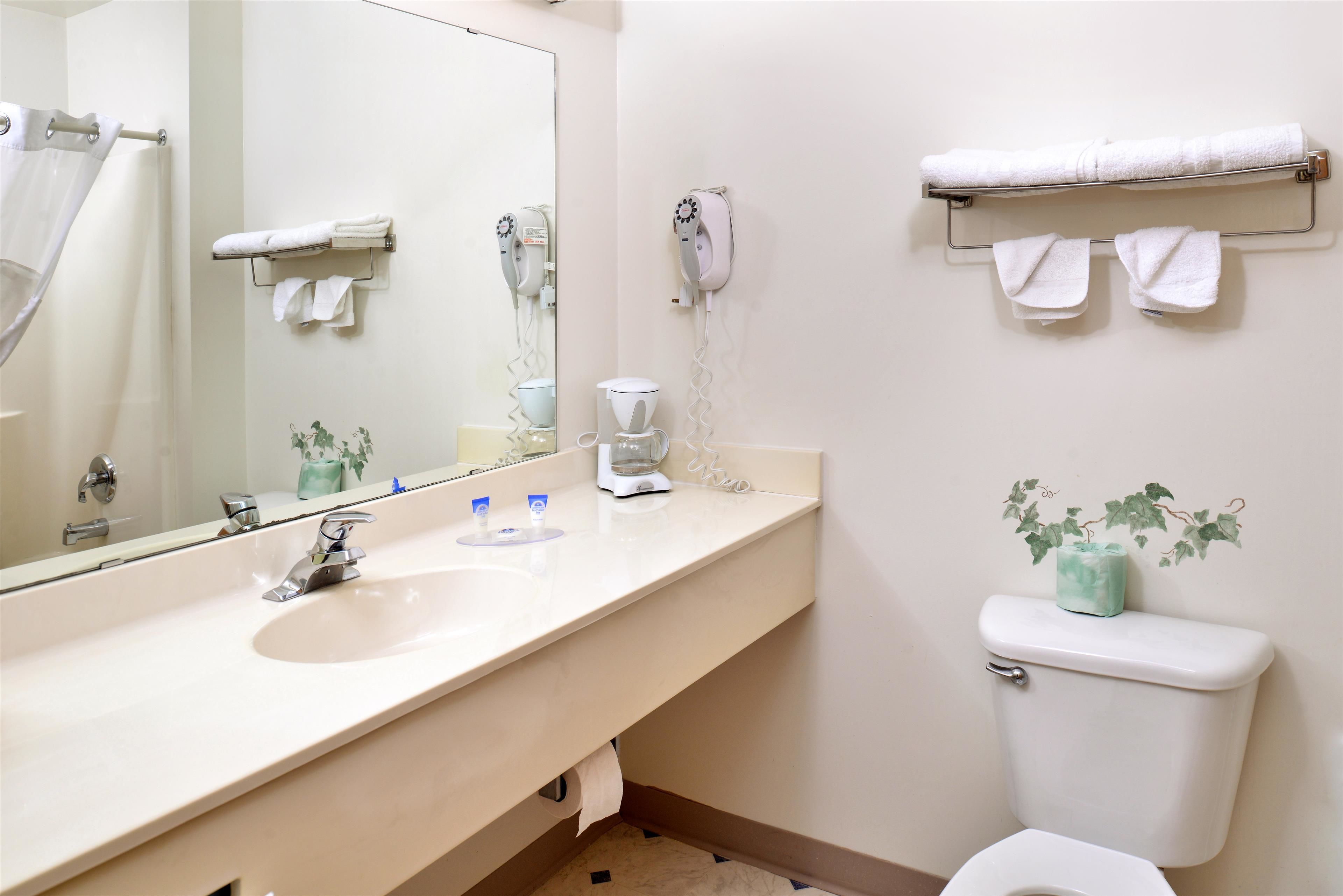 Combined shower/bathtub, free toiletries, hair dryer, towels