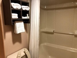 Classic Room, 2 Queen Beds, Smoking | Bathroom | Combined shower/tub, free toiletries, hair dryer, towels