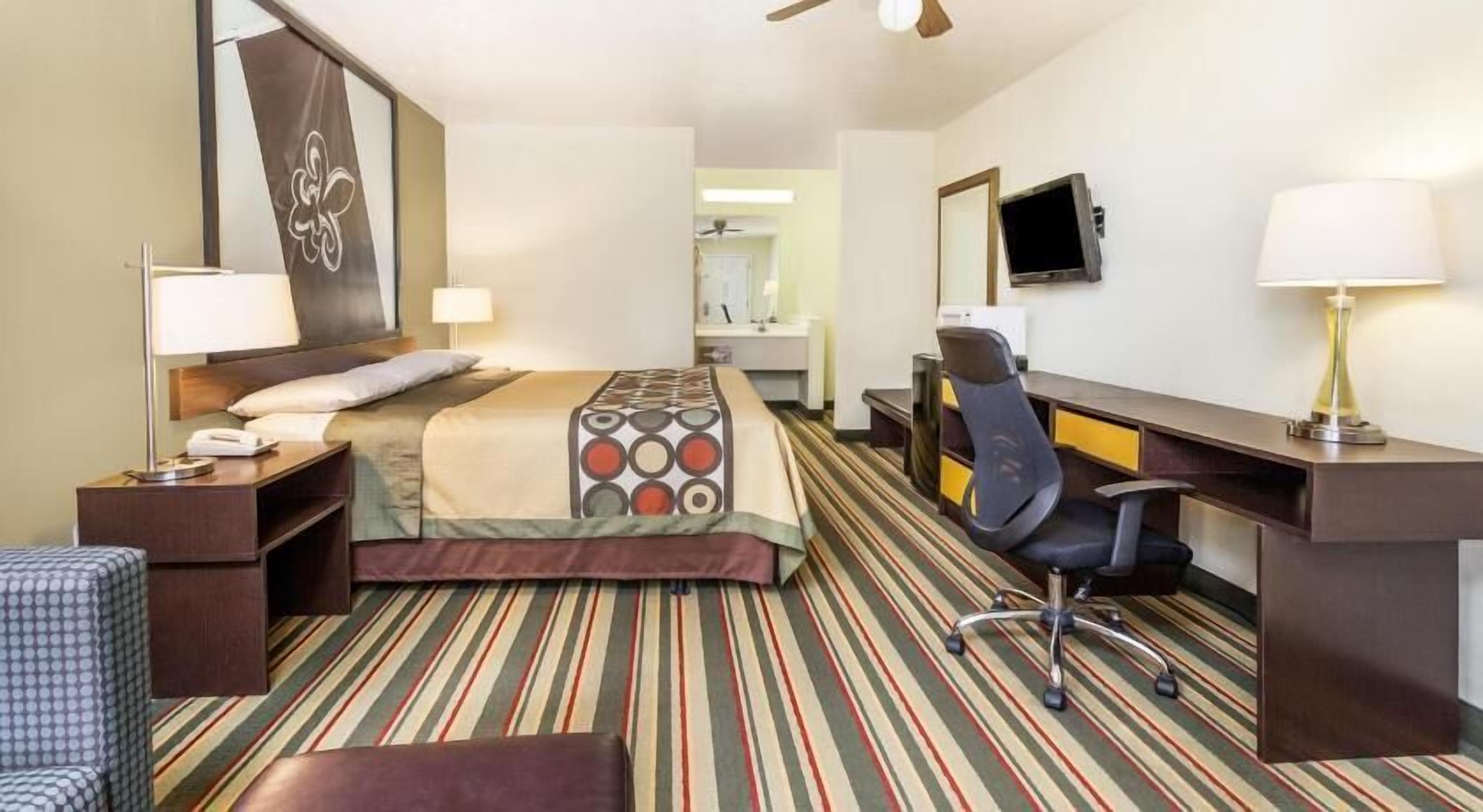 Desk, blackout drapes, soundproofing, iron/ironing board