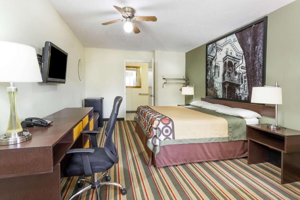 Desk, blackout drapes, soundproofing, iron/ironing board