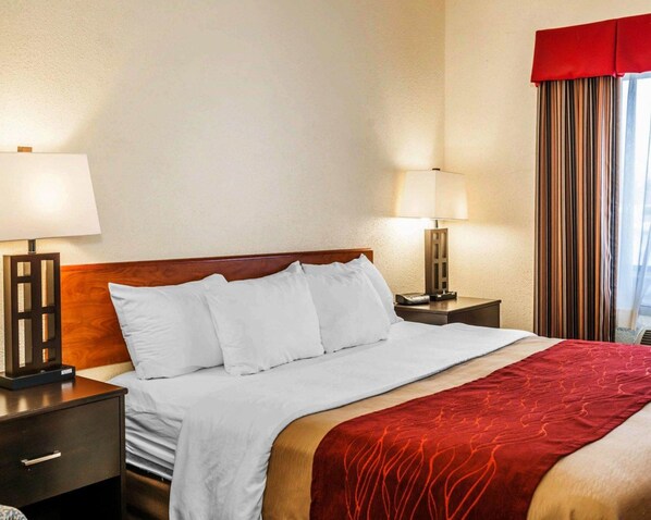 Premium bedding, pillowtop beds, desk, iron/ironing board