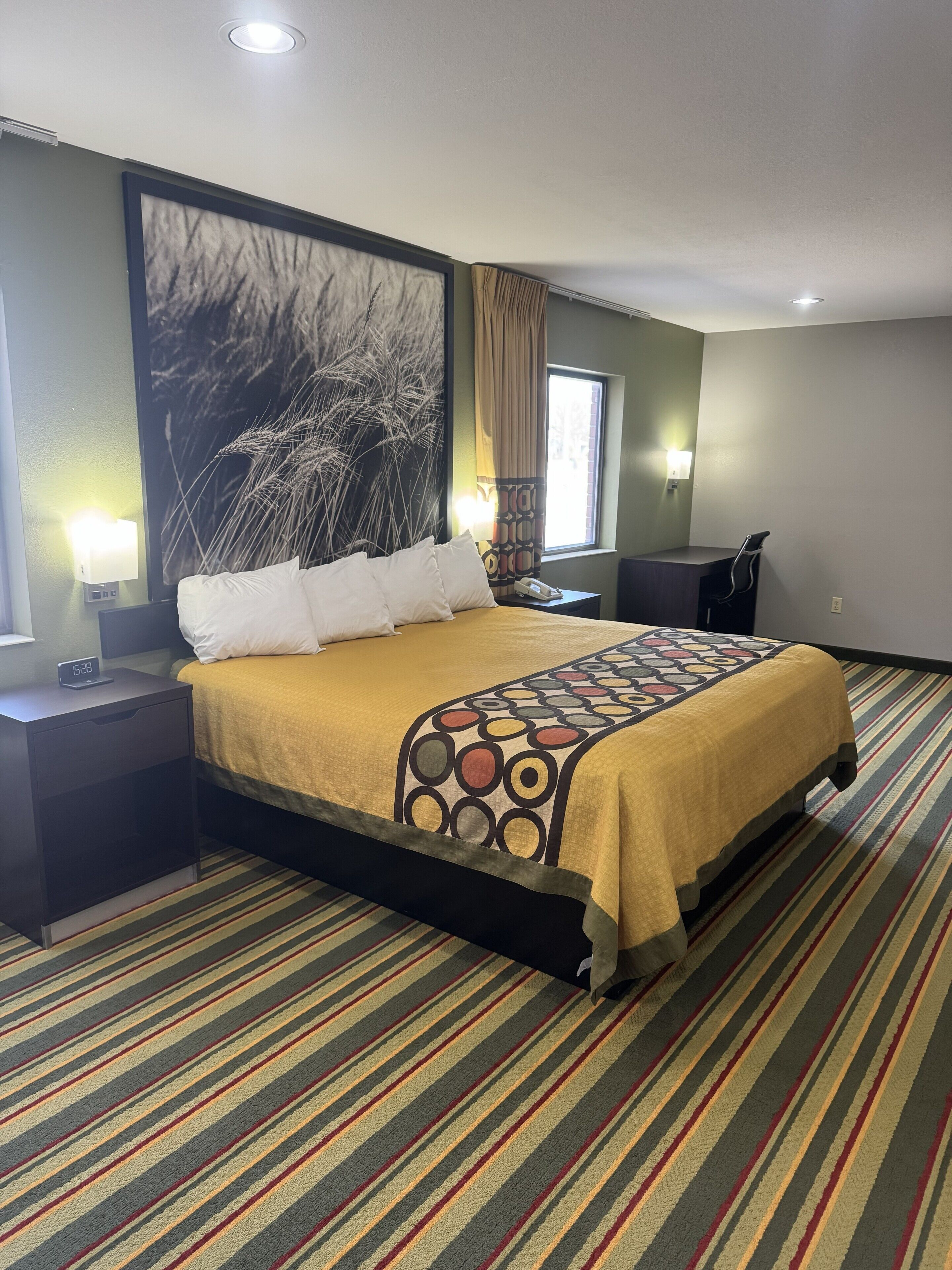 Desk, blackout drapes, iron/ironing board, free cribs/infant beds