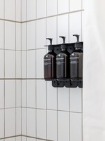 Designer toiletries, hair dryer, towels, soap