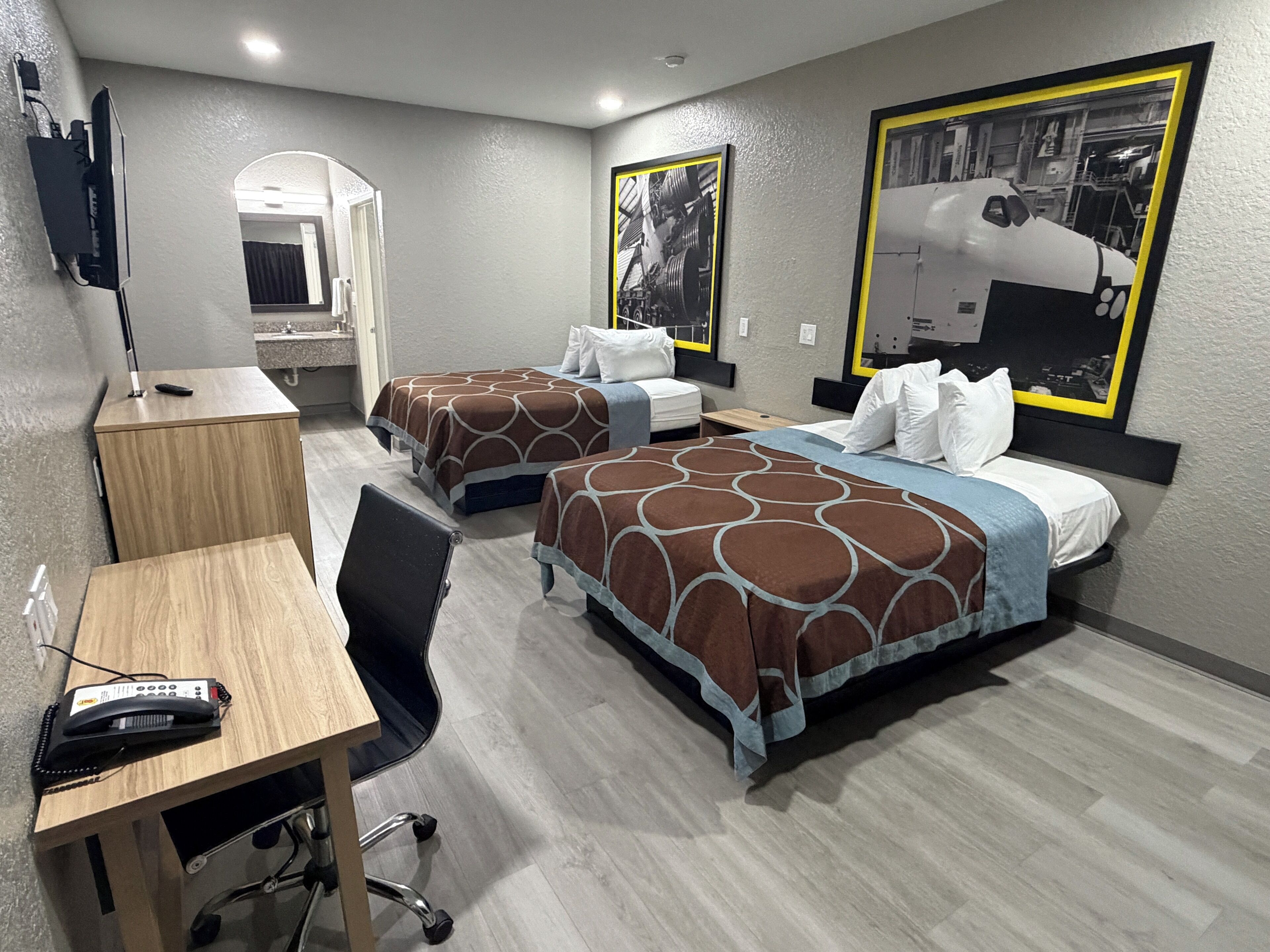 Double Room, 2 Double Beds, Smoking | Desk, laptop workspace, iron/ironing board, free cribs/infant beds