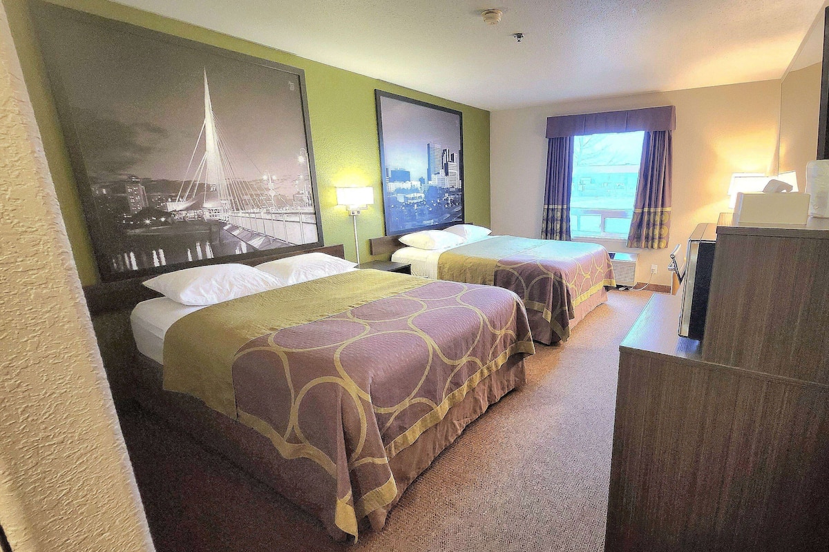 Room, 2 Queen Beds, Non Smoking | Desk, blackout drapes, iron/ironing board, rollaway beds