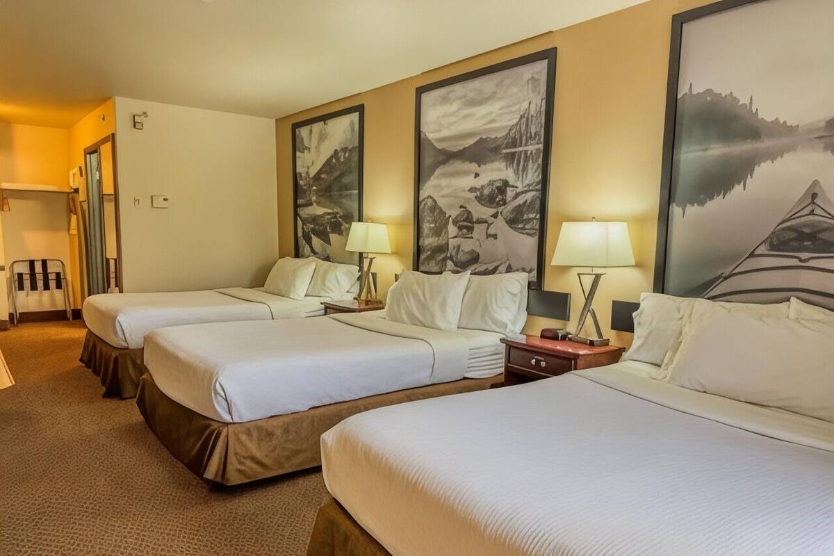 Pillowtop beds, desk, blackout drapes, iron/ironing board