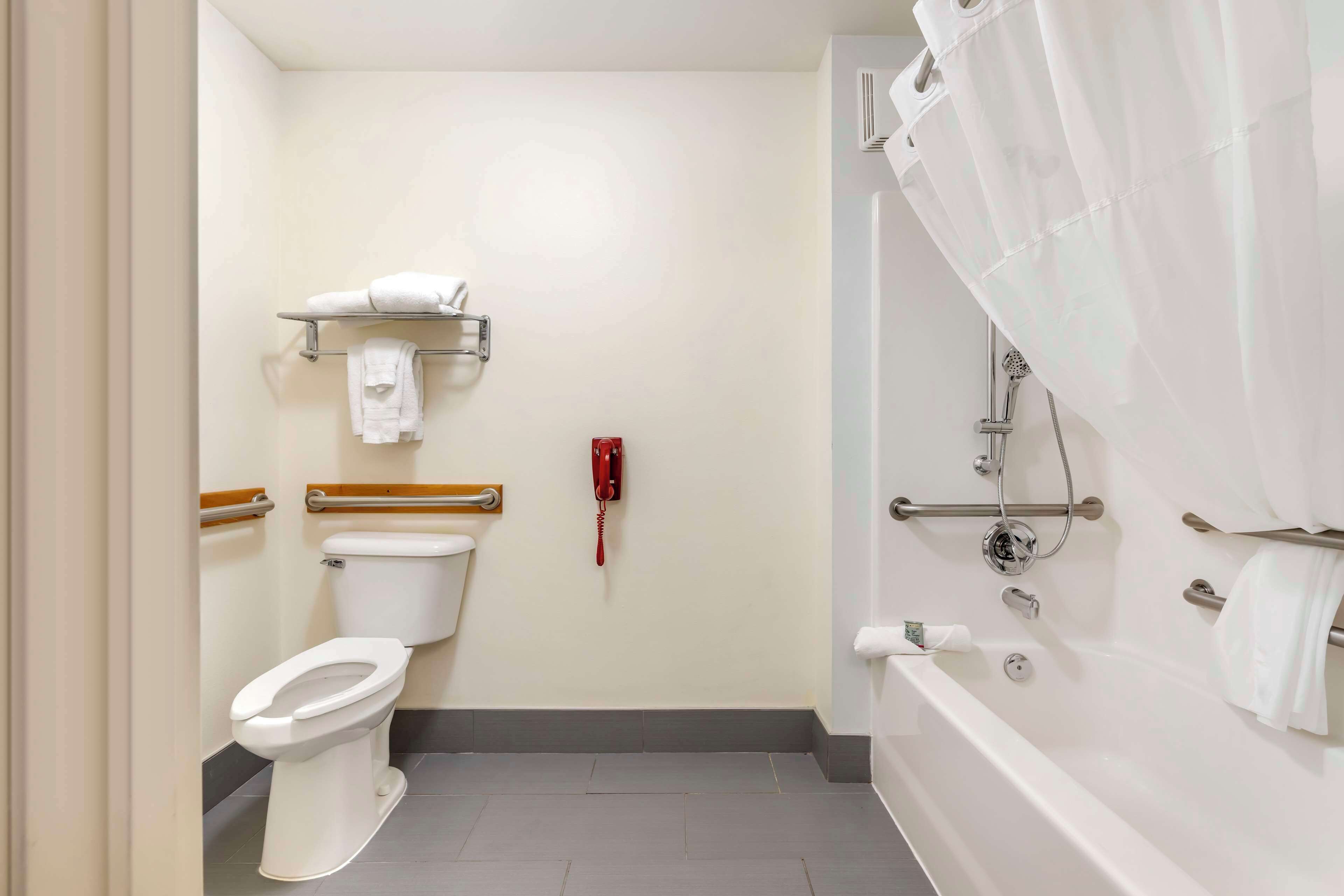 standard room, 1 queen bed, accessible, non smoking | bathroom | combined shower/bathtub, deep-soaking bathtub, free toiletries