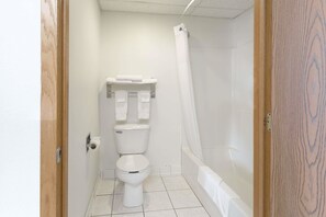 Combined shower/tub, free toiletries, hair dryer, towels