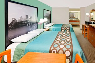 Desk, blackout drapes, soundproofing, iron/ironing board