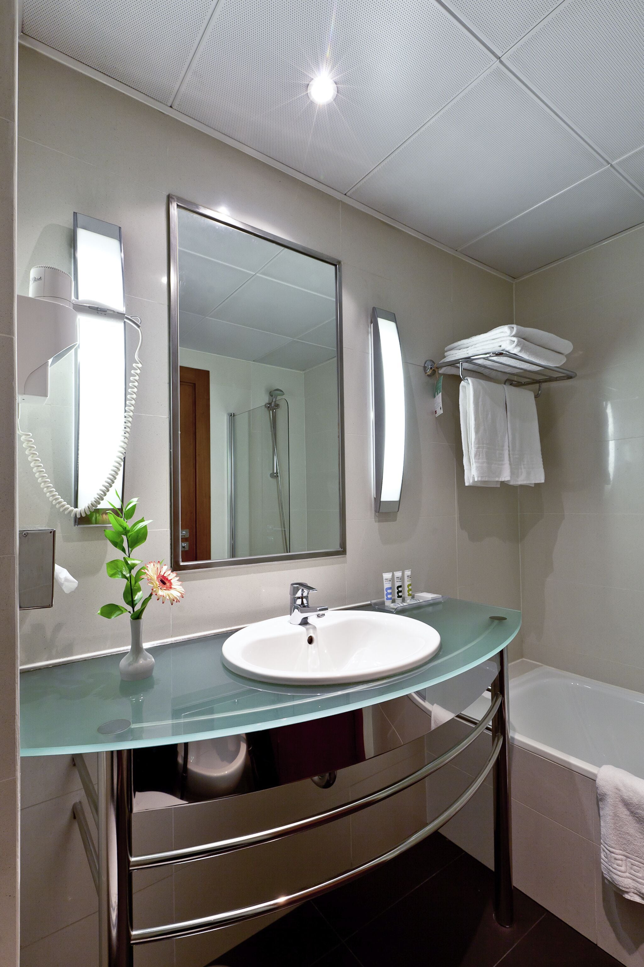 bathtub, eco-friendly toiletries, hair dryer, bidet