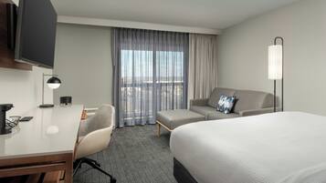 Premium bedding, desk, blackout curtains, iron/ironing board