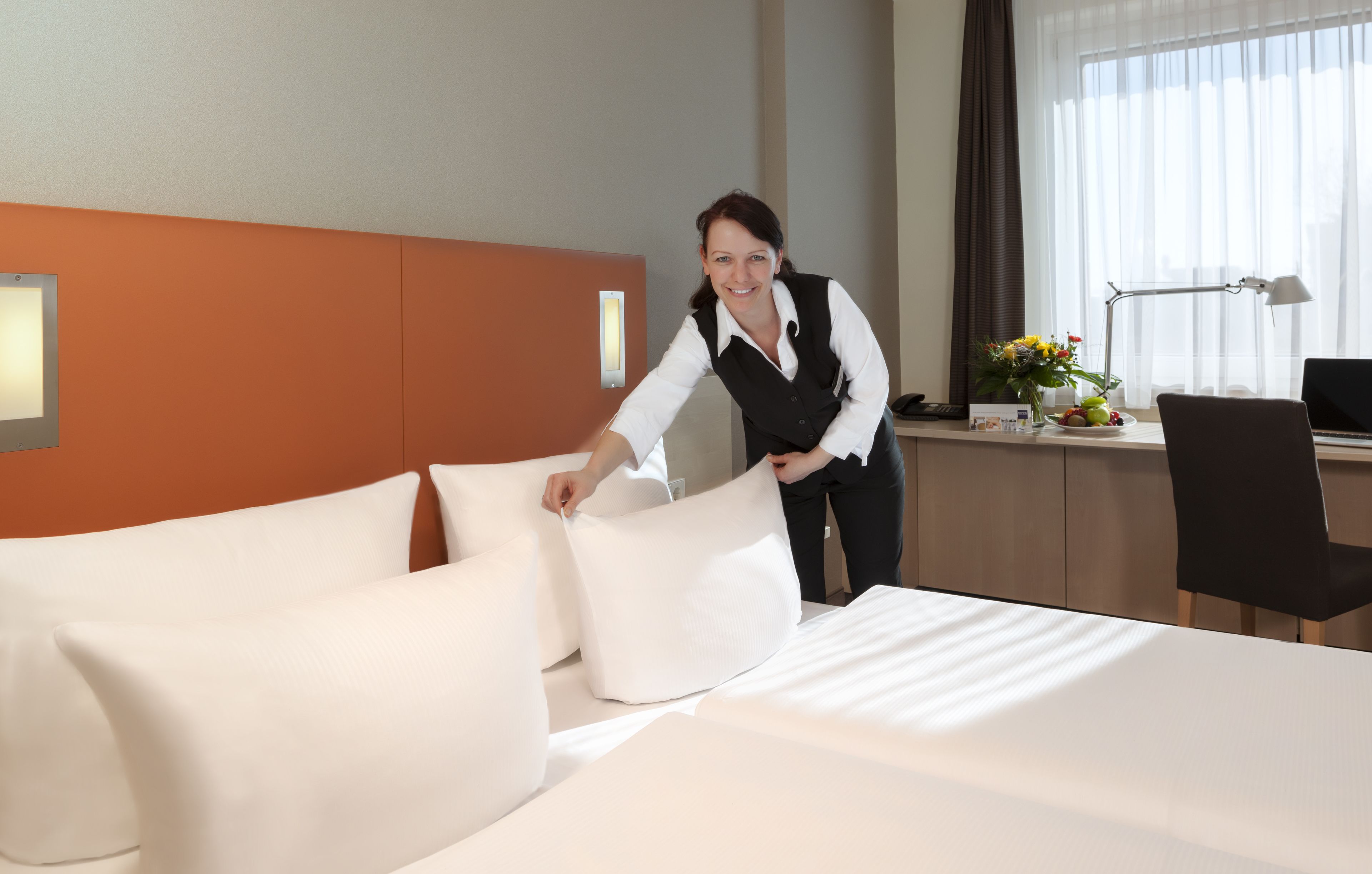 premium bedding, memory-foam beds, desk, soundproofing