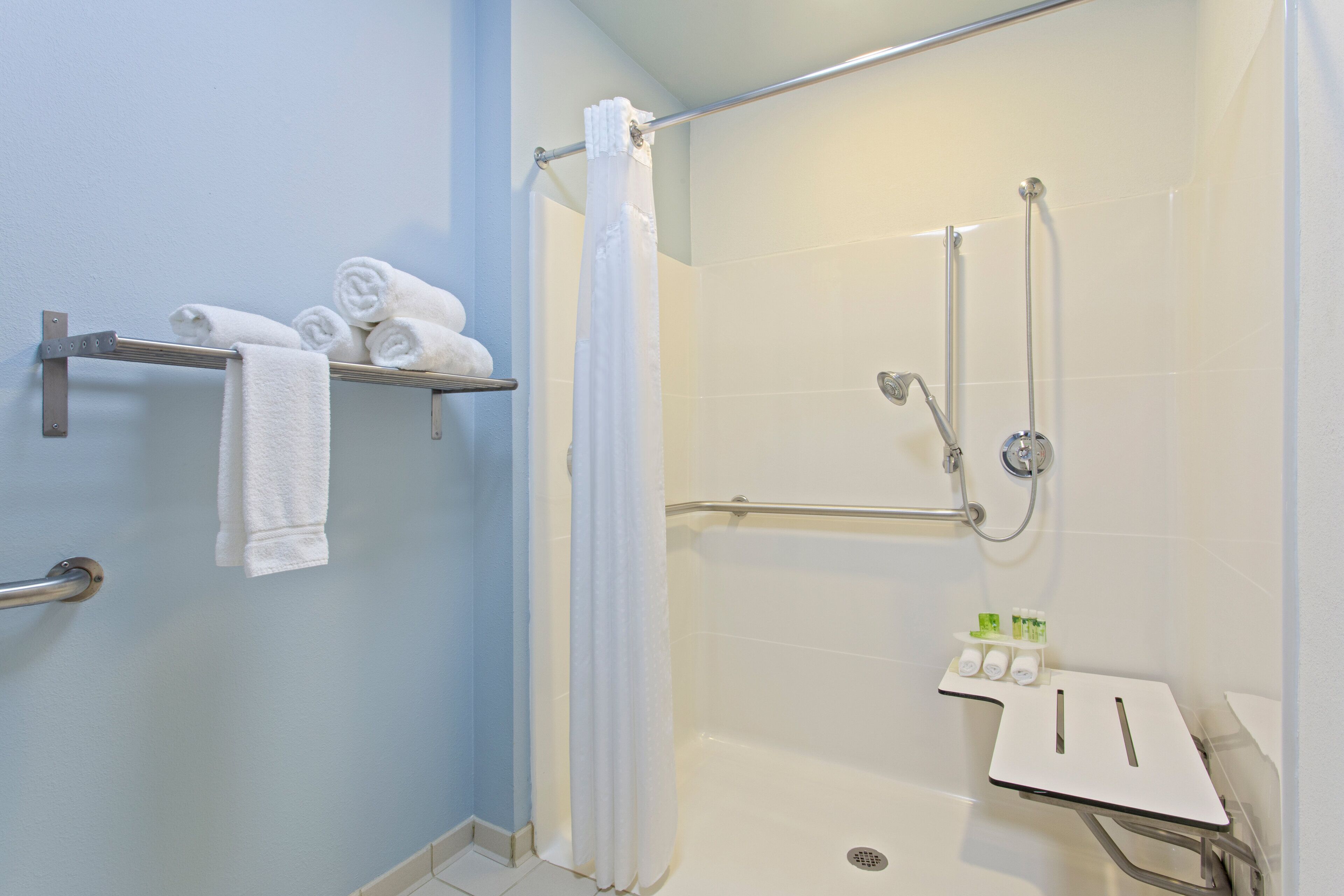 suite, 1 king bed, accessible (comm, mobil roll shwr) | bathroom | combined shower/bathtub, hair dryer, towels