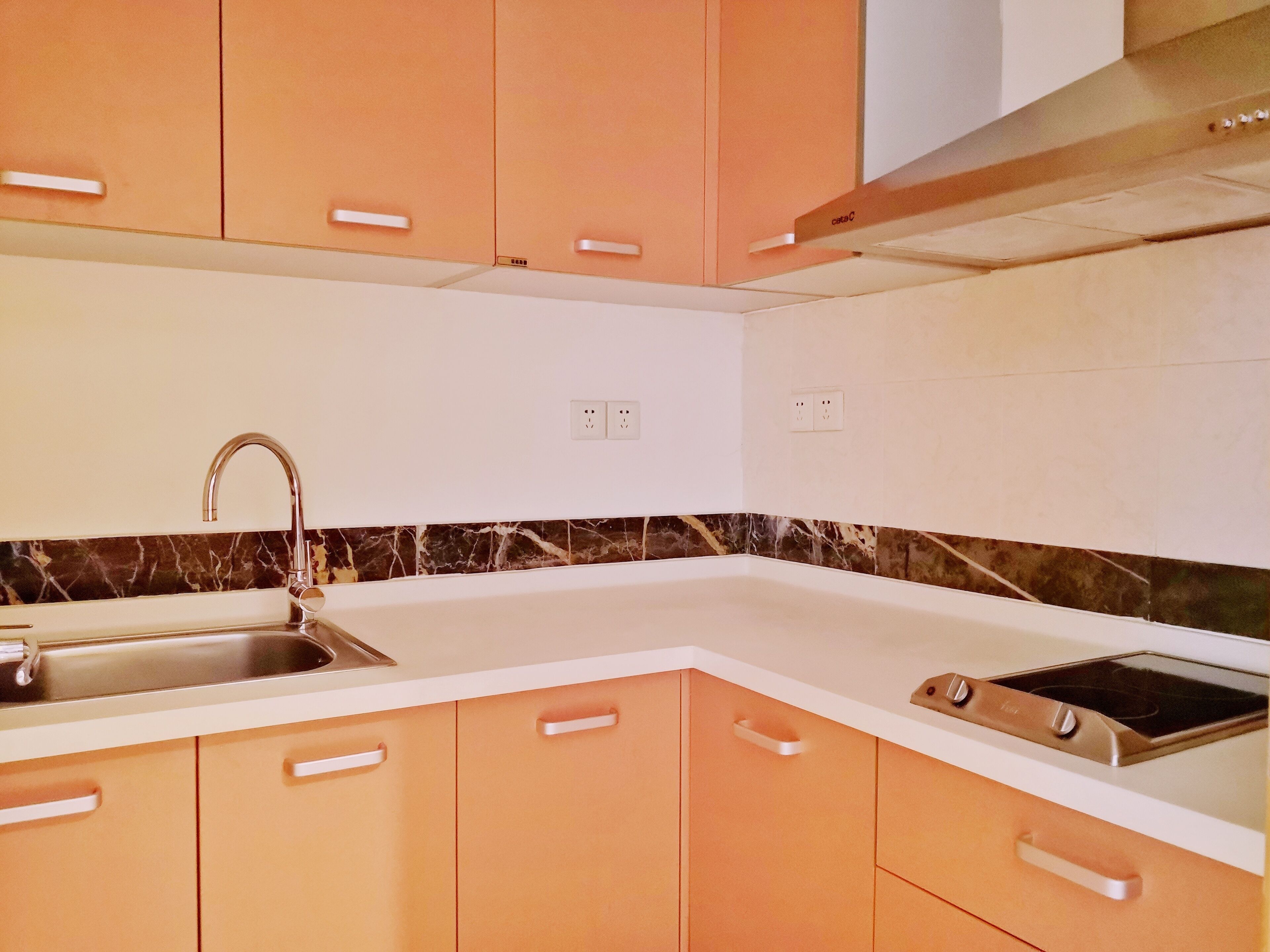 fridge, microwave, stovetop, electric kettle