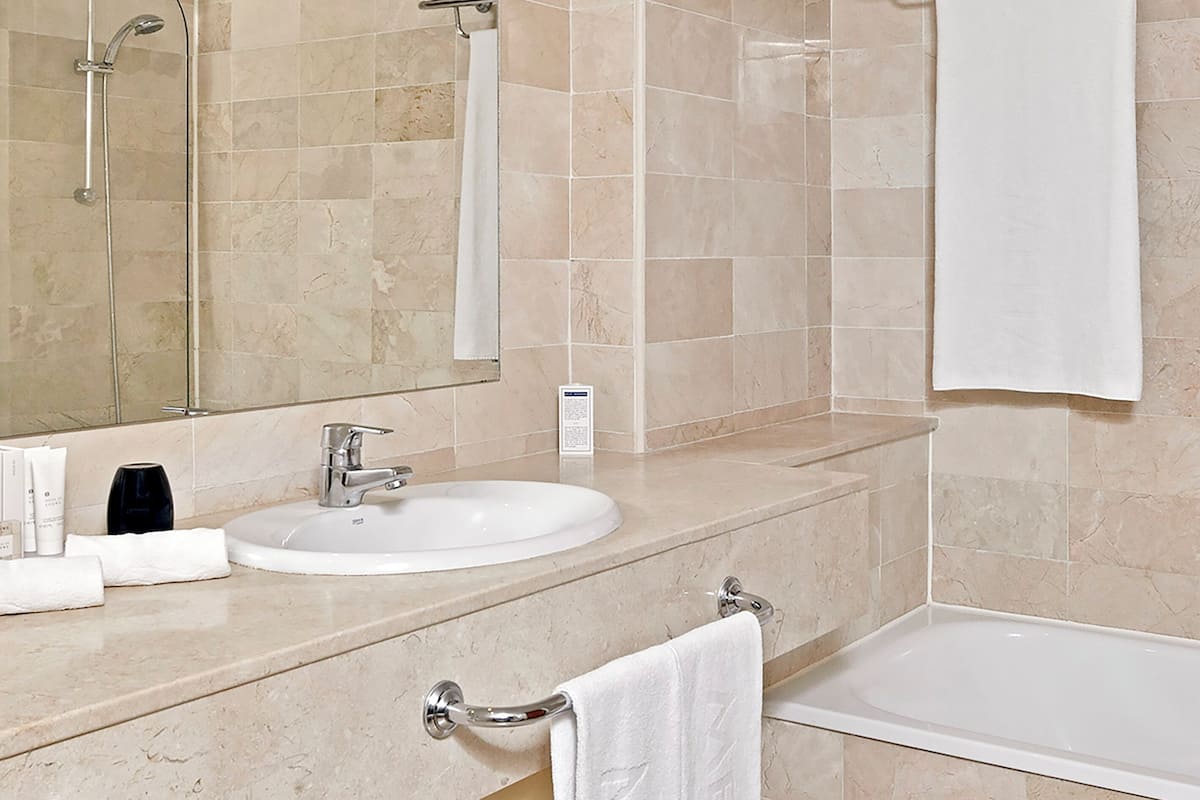 hair dryer, bidet, towels, soap