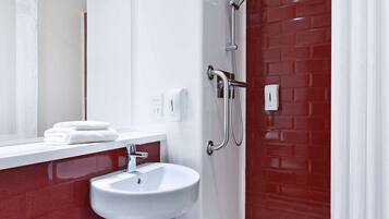 Shower, free toiletries, hair dryer