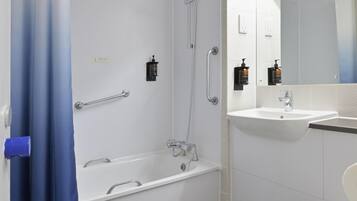 Shower, free toiletries, hair dryer