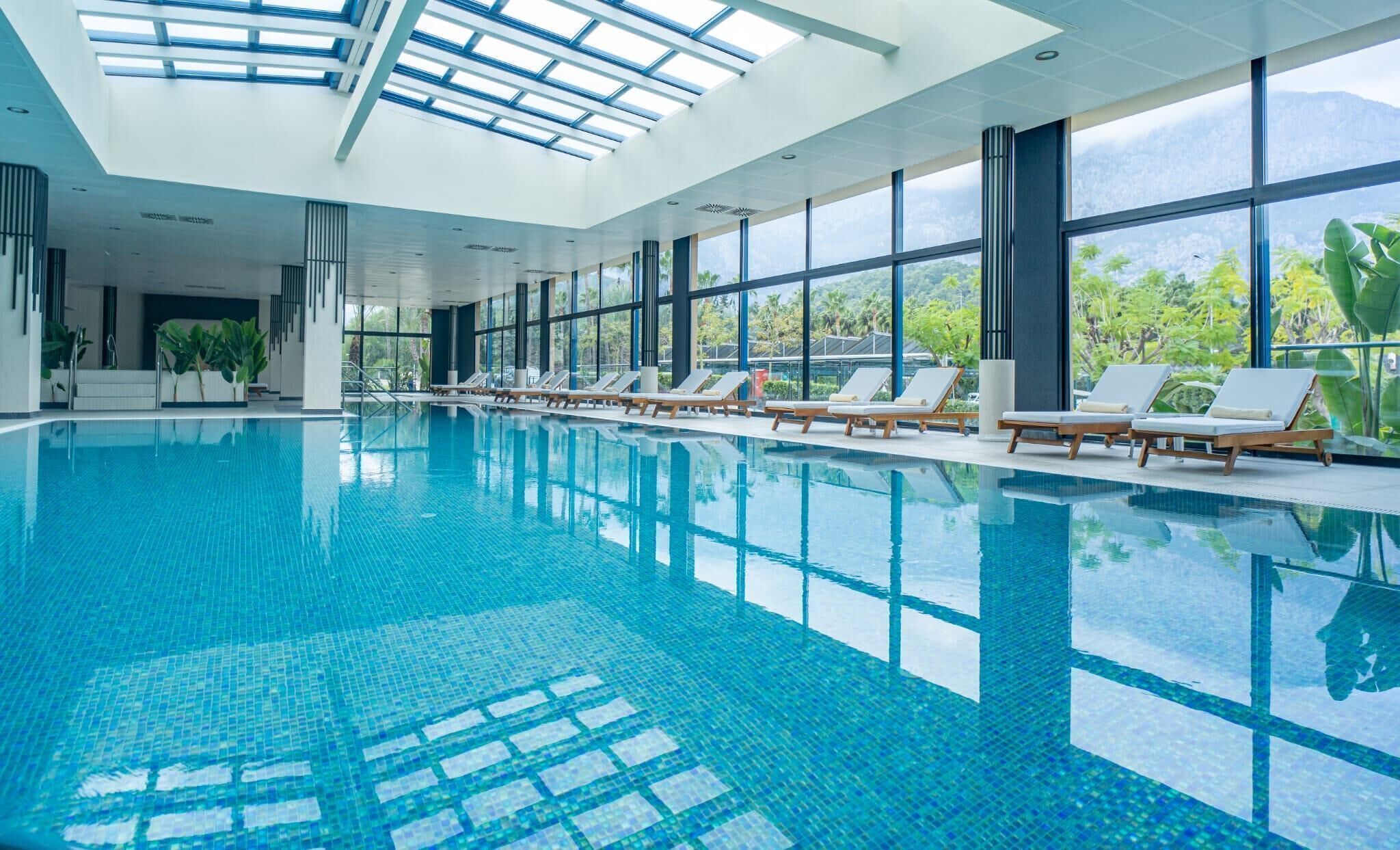 Indoor pool, 2 outdoor pools, pool umbrellas, sun loungers