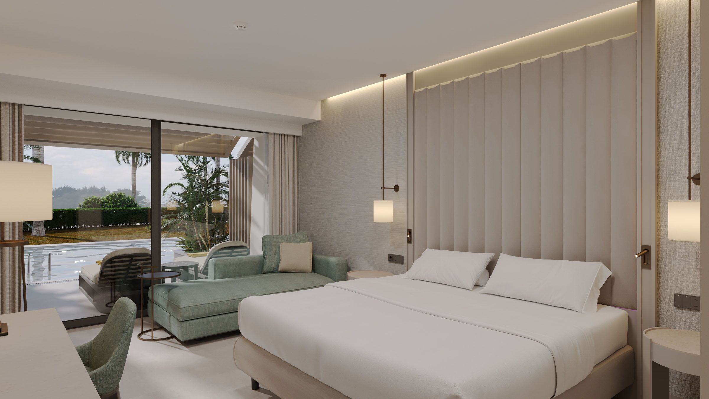 Chambre Deluxe Double ou avec lits jumeaux, en bord de piscine | Literie de qualité supérieure, articles gratuits dans le mini-bar