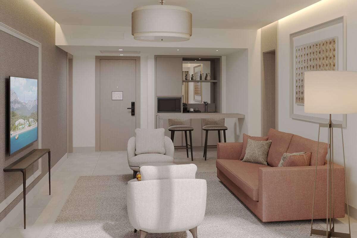 Premium bedding, free minibar, in-room safe, laptop workspace